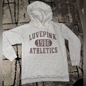 PINK Victoria's Secret Light Gray Hoodie with Maroon Graphic